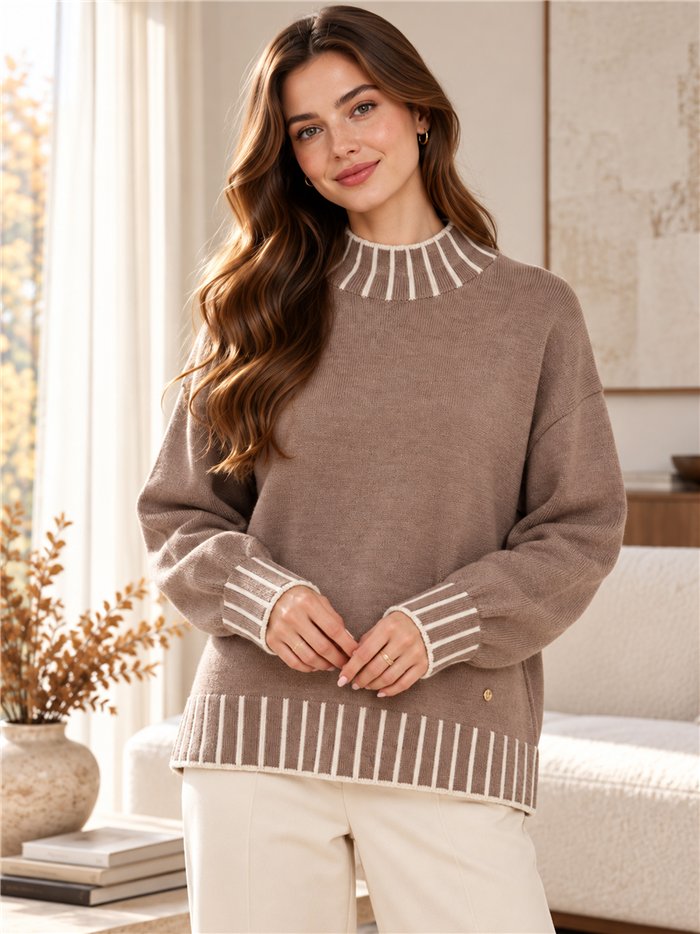 Kontrastfarbener Rollkragenpullover
