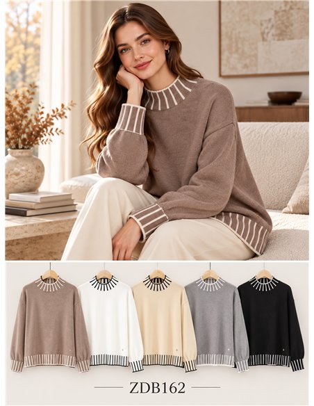 Kontrastfarbener Rollkragenpullover