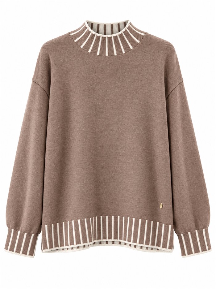 Kontrastfarbener Rollkragenpullover