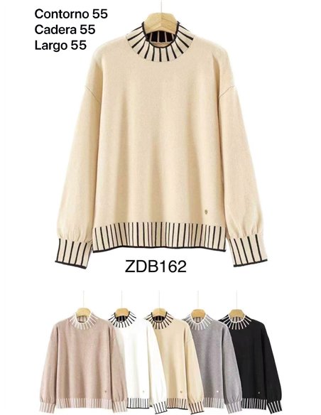 Kontrastfarbener Rollkragenpullover