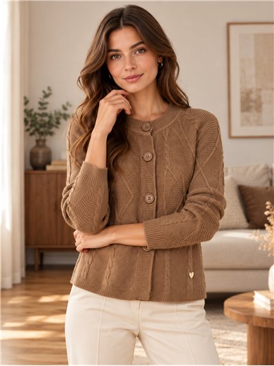 Zopfstrick-Strickjacke mit Knöpfen