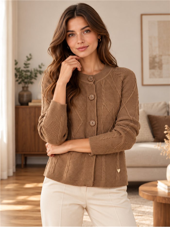 Zopfstrick-Strickjacke mit Knöpfen