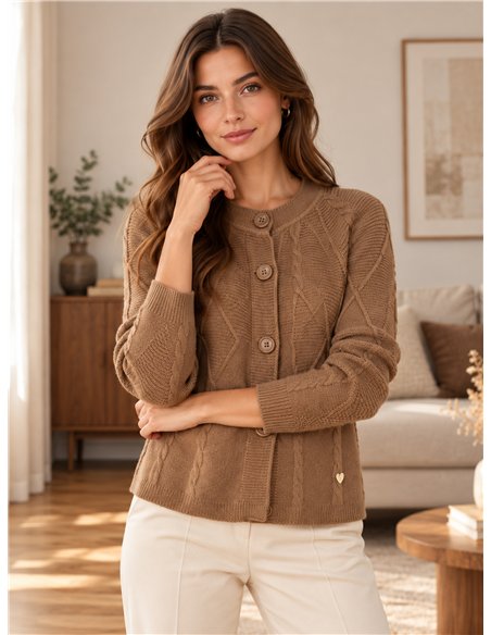 Zopfstrick-Strickjacke mit Knöpfen