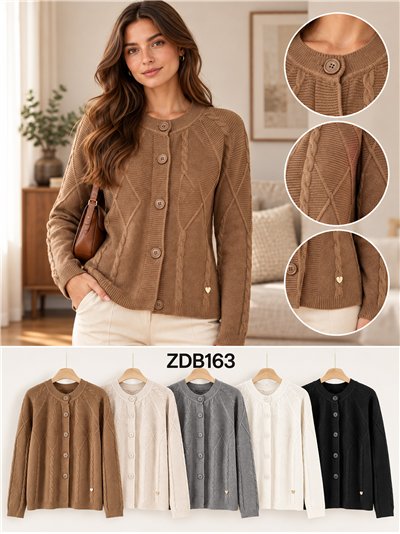 Zopfstrick-Strickjacke mit Knöpfen 2