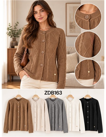 Zopfstrick-Strickjacke mit Knöpfen