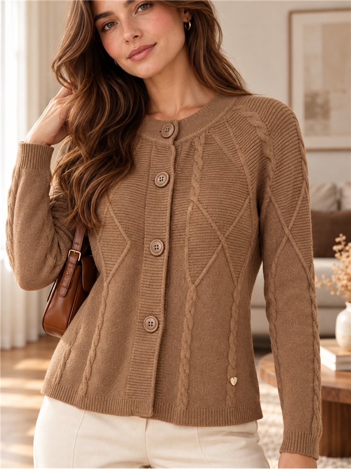 Zopfstrick-Strickjacke mit Knöpfen