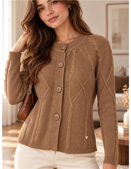 Zopfstrick-Strickjacke mit Knöpfen