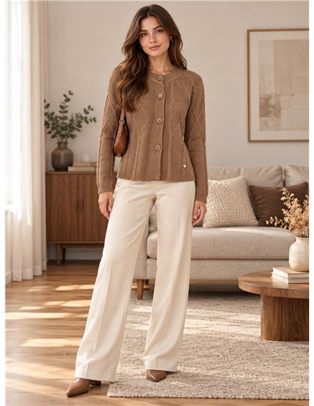 Zopfstrick-Strickjacke mit Knöpfen