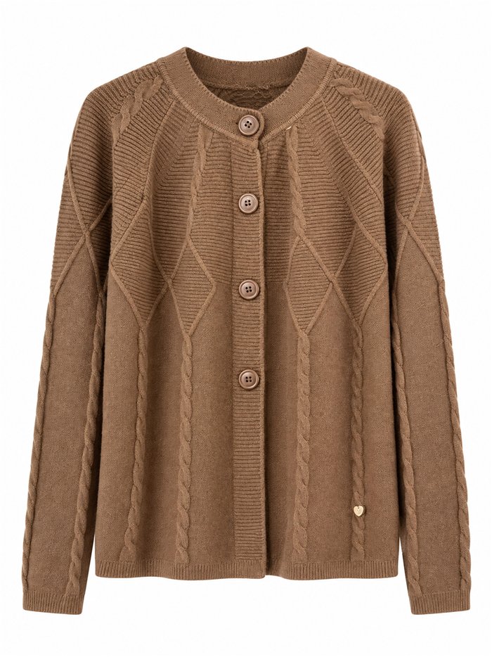 Zopfstrick-Strickjacke mit Knöpfen