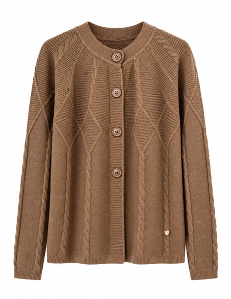 Zopfstrick-Strickjacke mit Knöpfen