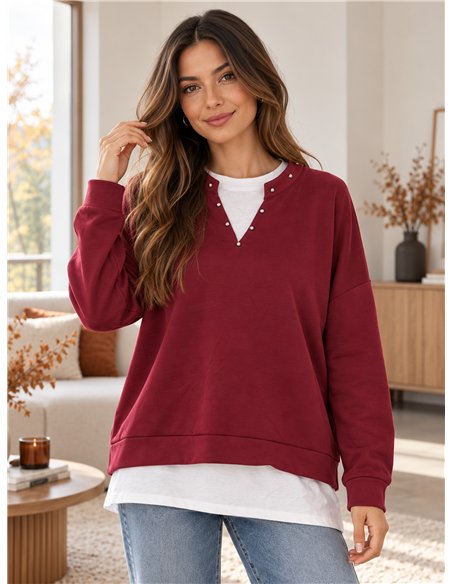 Sudadera efecto camisa con tachuelas