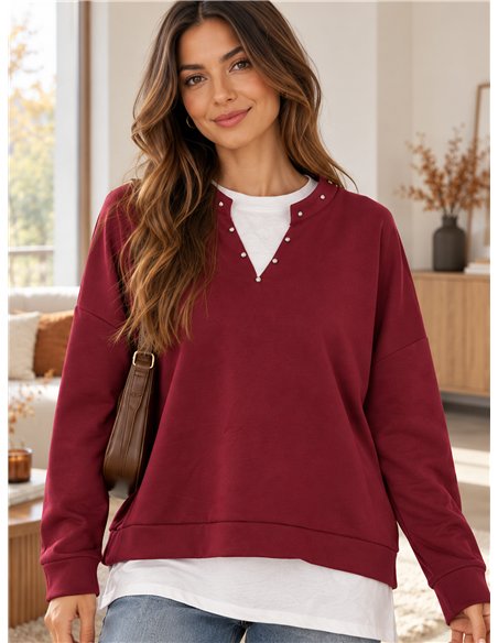 Sudadera efecto camisa con tachuelas