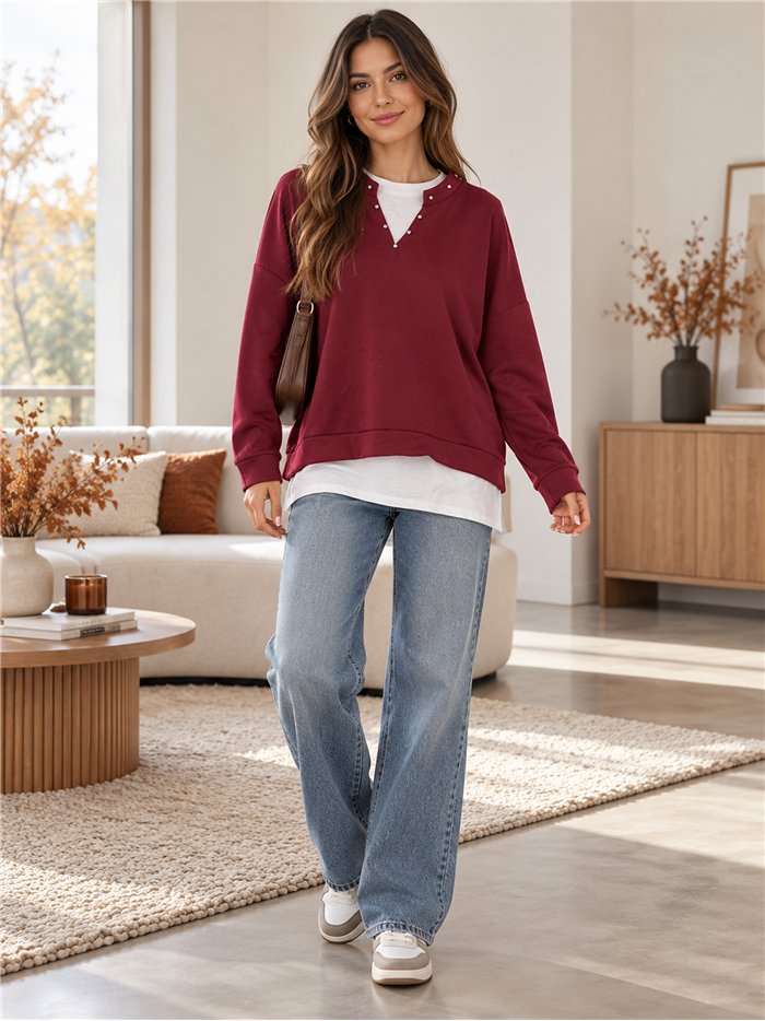 Sudadera efecto camisa con tachuelas