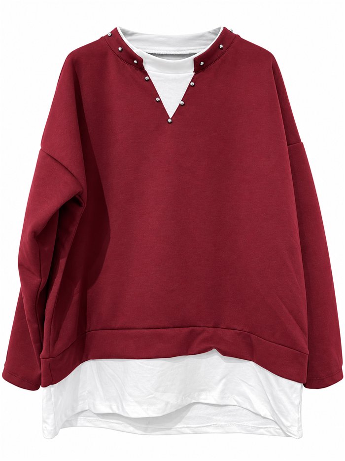 Sudadera efecto camisa con tachuelas