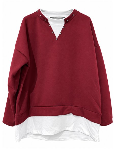Sudadera efecto camisa con tachuelas