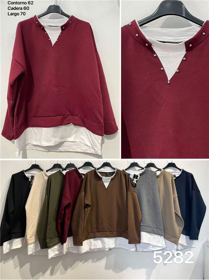 Sudadera efecto camisa con tachuelas