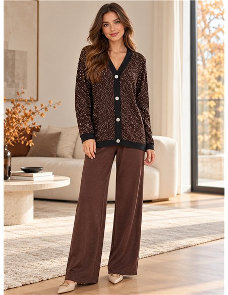 Oversized sparkle rhinestone cardigan and trousers set