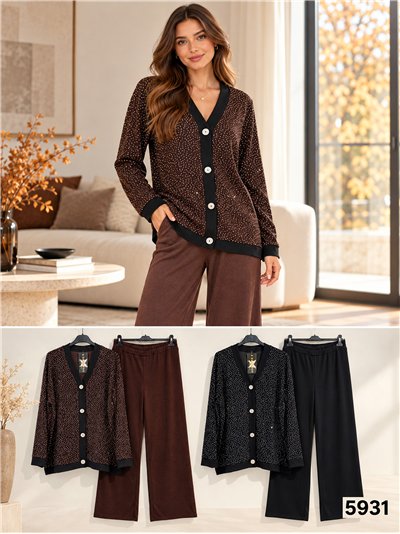 Oversized sparkle rhinestone cardigan and trousers set 2