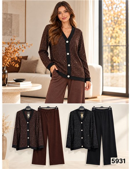Oversized sparkle rhinestone cardigan and trousers set