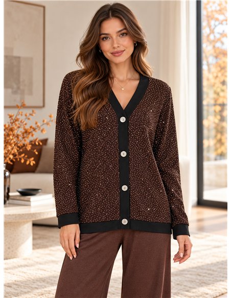 Oversized sparkle rhinestone cardigan and trousers set