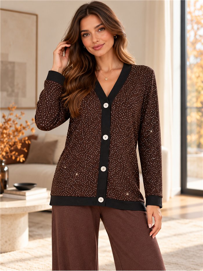 Oversized sparkle rhinestone cardigan and trousers set