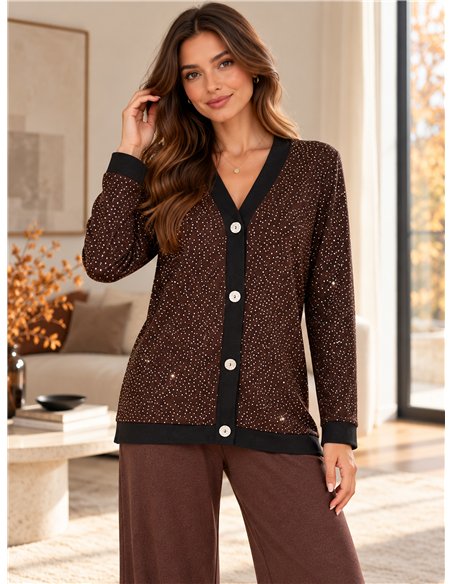 Oversized sparkle rhinestone cardigan and trousers set
