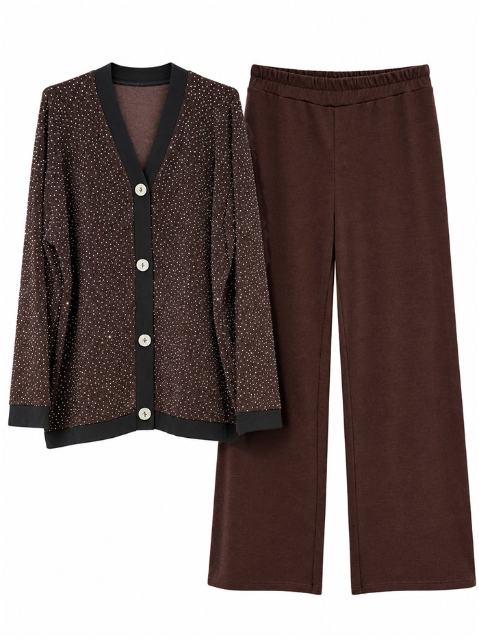 Oversized sparkle rhinestone cardigan and trousers set