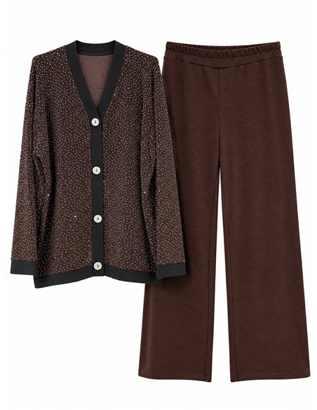 Oversized sparkle rhinestone cardigan and trousers set
