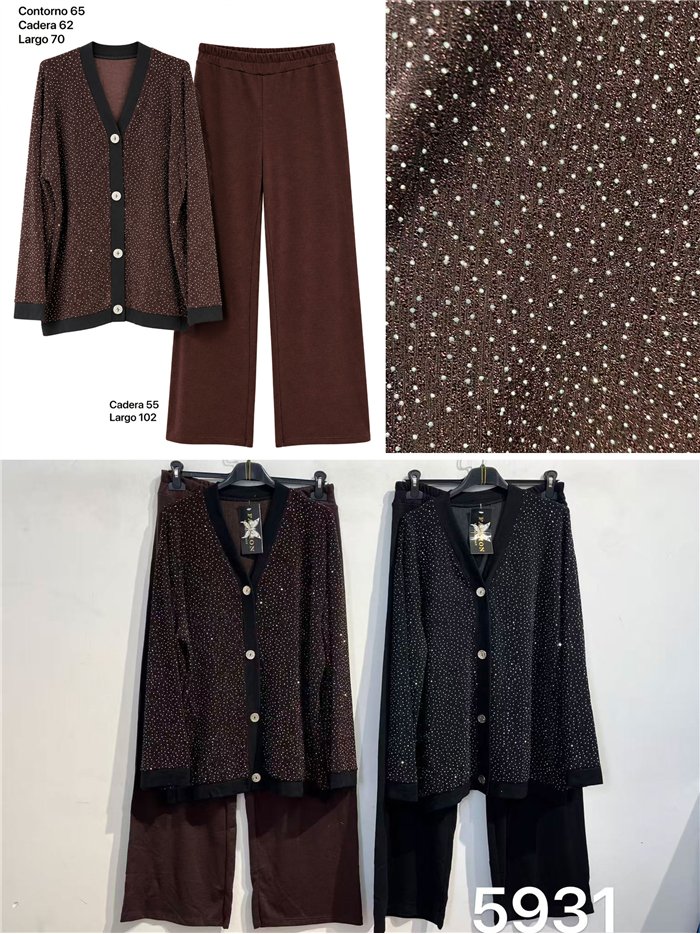 Oversized sparkle rhinestone cardigan and trousers set