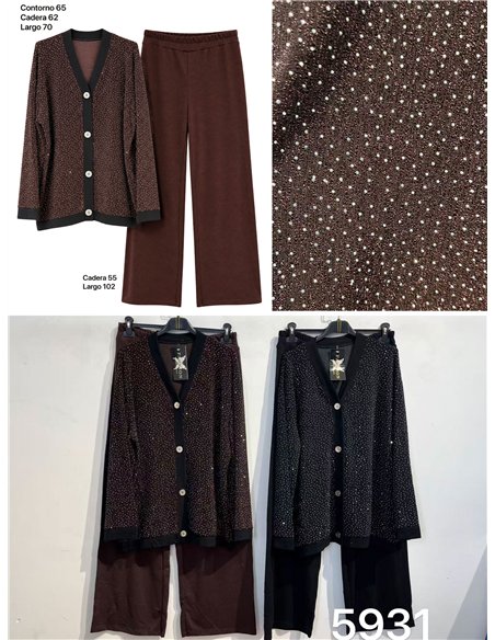 Oversized sparkle rhinestone cardigan and trousers set