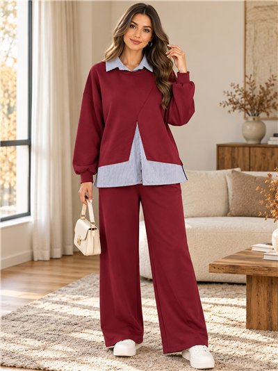 Ensemble sweat-shirt oversize à effet chemise et pantalon à jambes larges