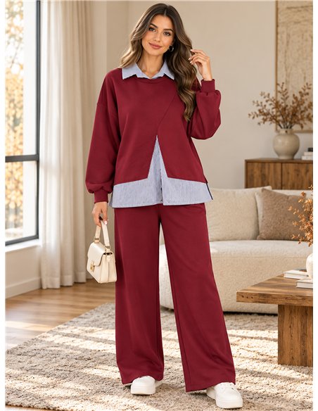 Ensemble sweat-shirt oversize à effet chemise et pantalon à jambes larges