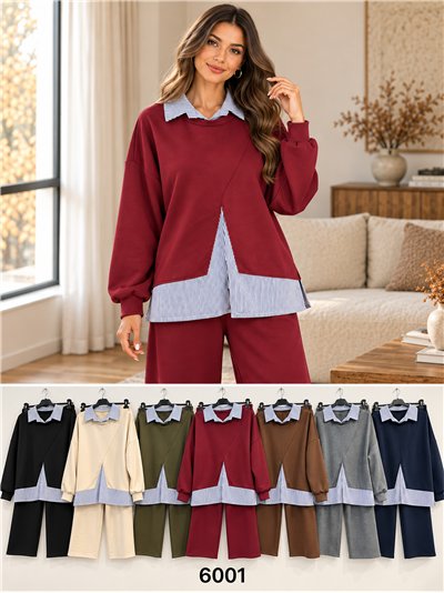 Ensemble sweat-shirt oversize à effet chemise et pantalon à jambes larges 2