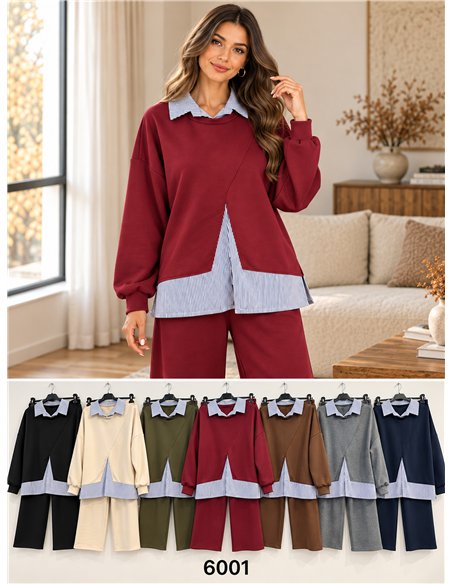 Ensemble sweat-shirt oversize à effet chemise et pantalon à jambes larges