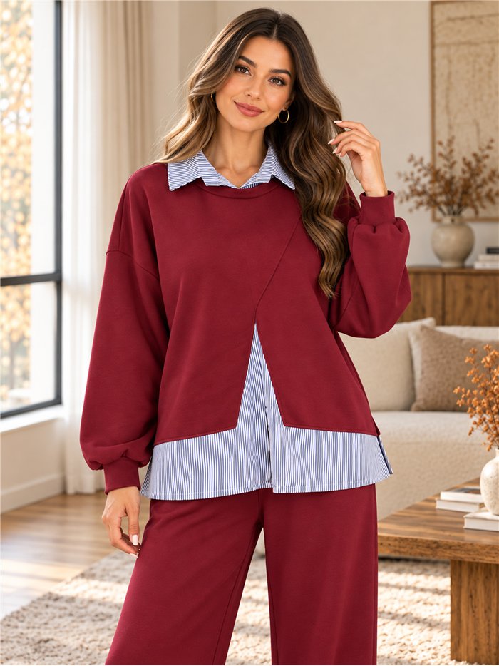 Ensemble sweat-shirt oversize à effet chemise et pantalon à jambes larges