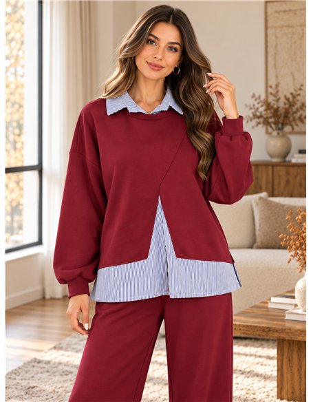 Ensemble sweat-shirt oversize à effet chemise et pantalon à jambes larges