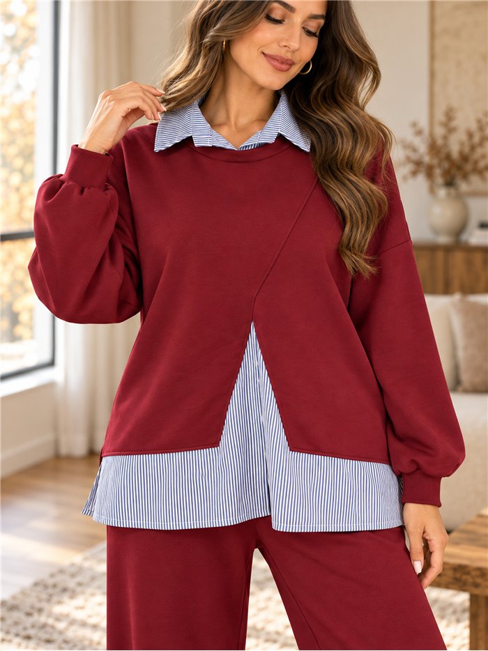 Ensemble sweat-shirt oversize à effet chemise et pantalon à jambes larges