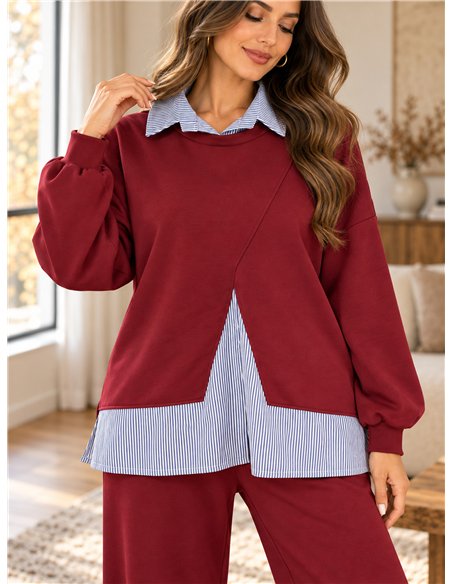 Ensemble sweat-shirt oversize à effet chemise et pantalon à jambes larges