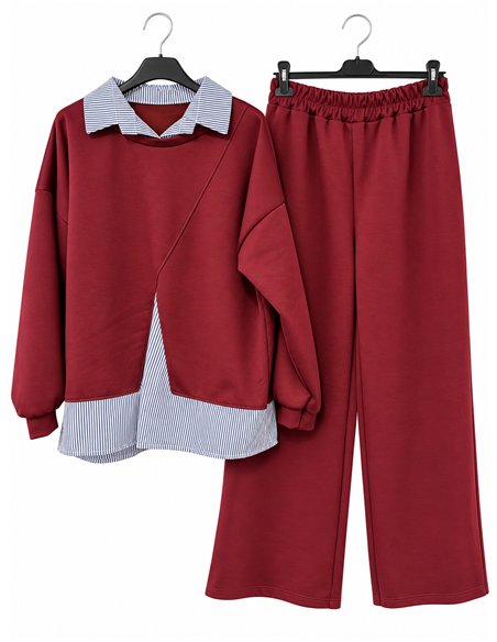 Ensemble sweat-shirt oversize à effet chemise et pantalon à jambes larges