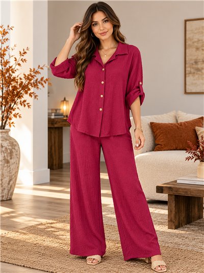 Oversized crinkle texture shirt and wide-leg trousers set