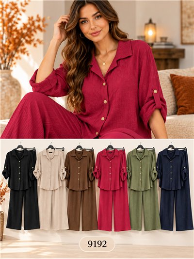 Oversized crinkle texture shirt and wide-leg trousers set 2