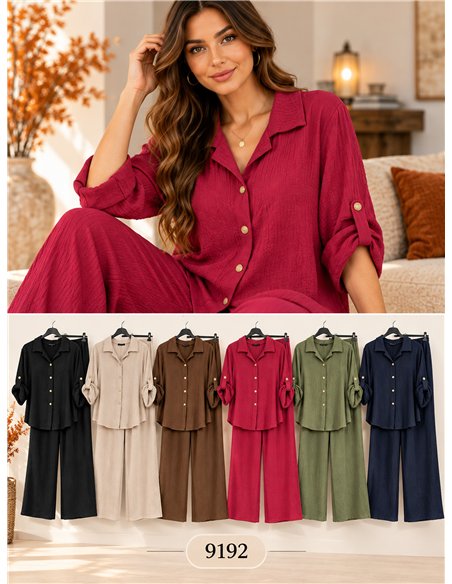 Oversized crinkle texture shirt and wide-leg trousers set