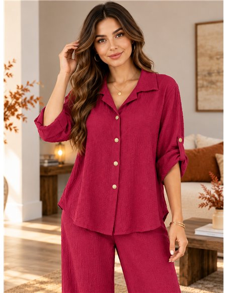 Oversized crinkle texture shirt and wide-leg trousers set