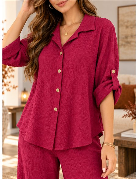 Oversized crinkle texture shirt and wide-leg trousers set