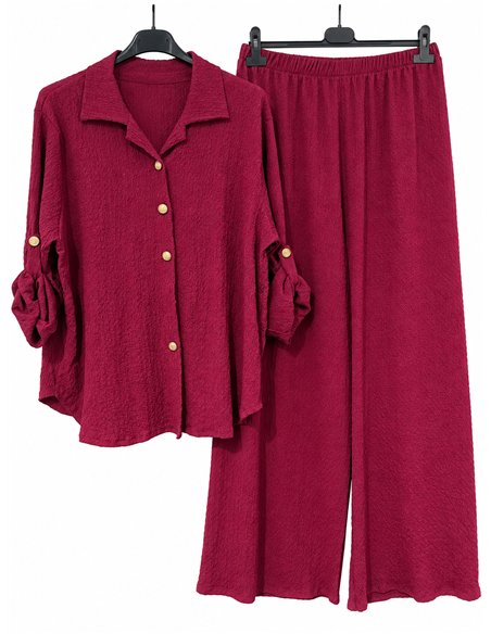 Oversized crinkle texture shirt and wide-leg trousers set