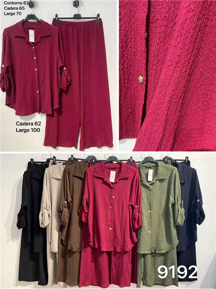 Oversized crinkle texture shirt and wide-leg trousers set