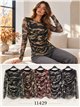 T-shirt in tulle arricciato con stampa mimetica