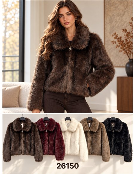 Chaqueta corta de pelo sintético con cremallera