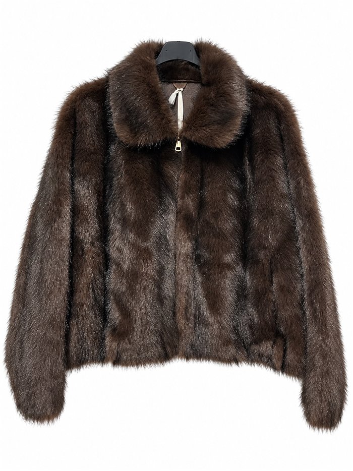 Chaqueta corta de pelo sintético con cremallera