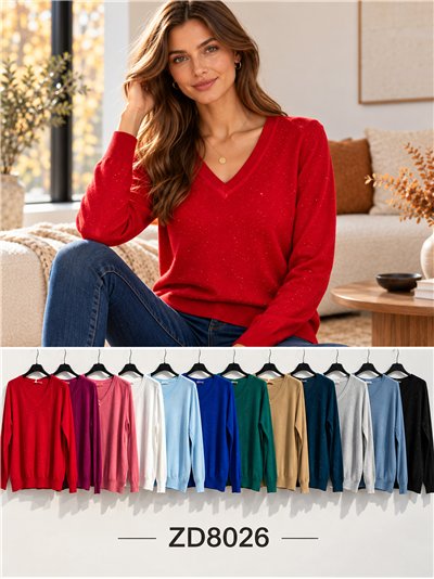 Jersey de punto fino cuello pico con lentejuelas 2